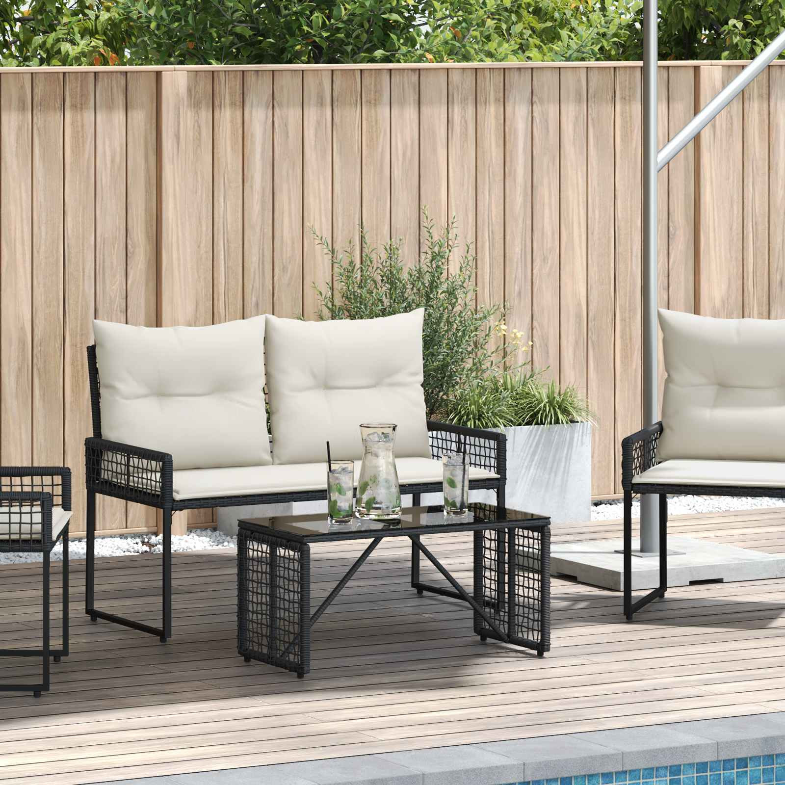 vidaXL Tisch für Outdoor Schwarz 80 x 40 x 40 cm PE Rattan und Glas