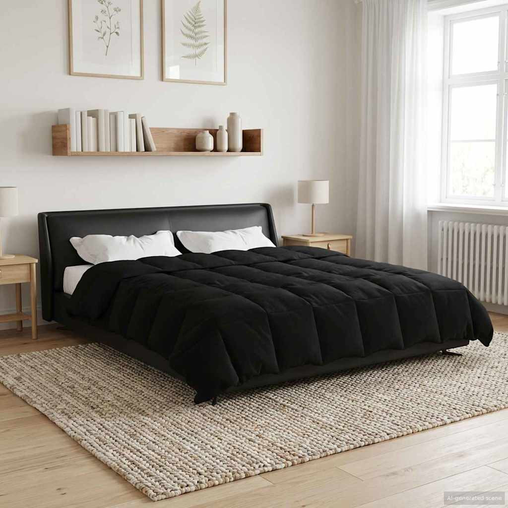 vidaXL Sommerdecke Gepolstert Schwarz 200 x 220 cm Mikrofaser