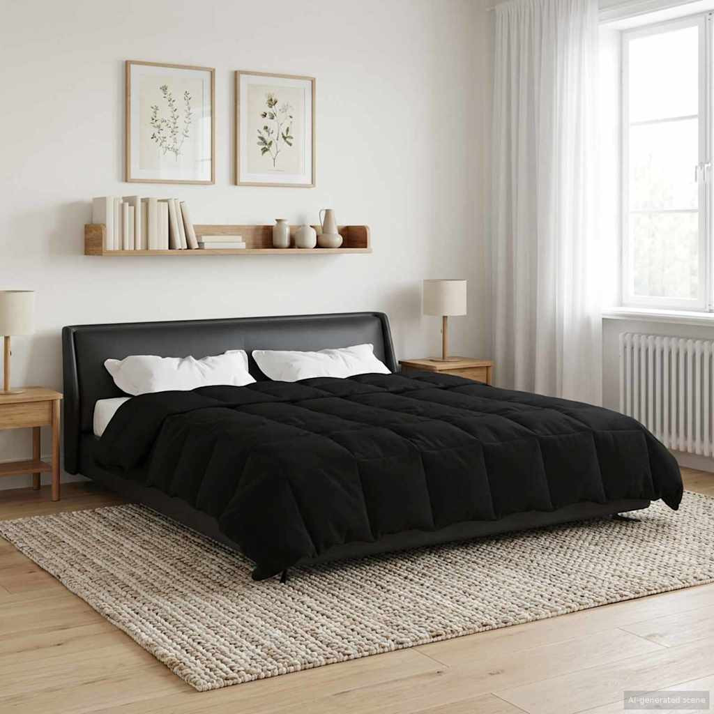 vidaXL Sommerdecke Gepolstert Schwarz 220 x 240 cm Mikrofaser