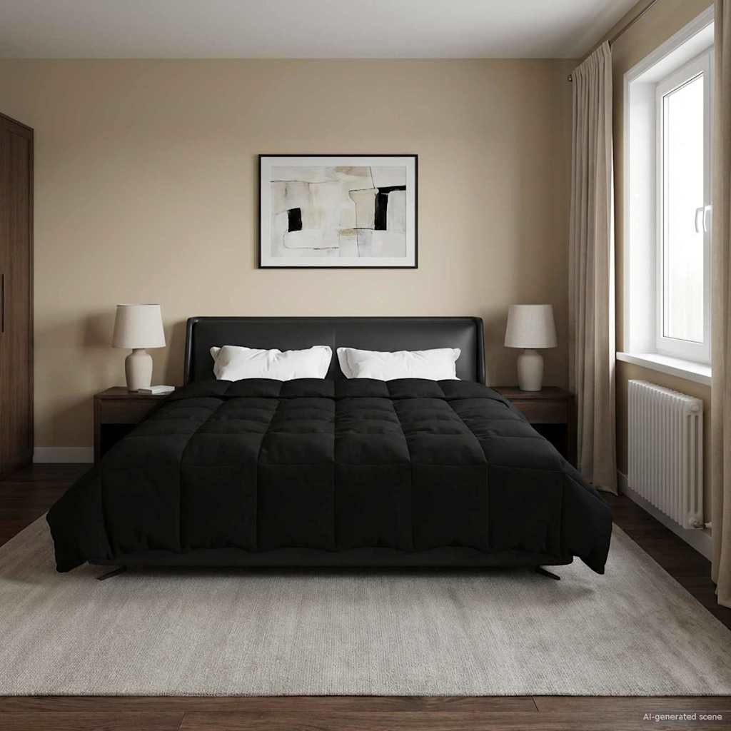 vidaXL Sommerdecke Gepolstert Schwarz 220 x 260 cm Mikrofaser
