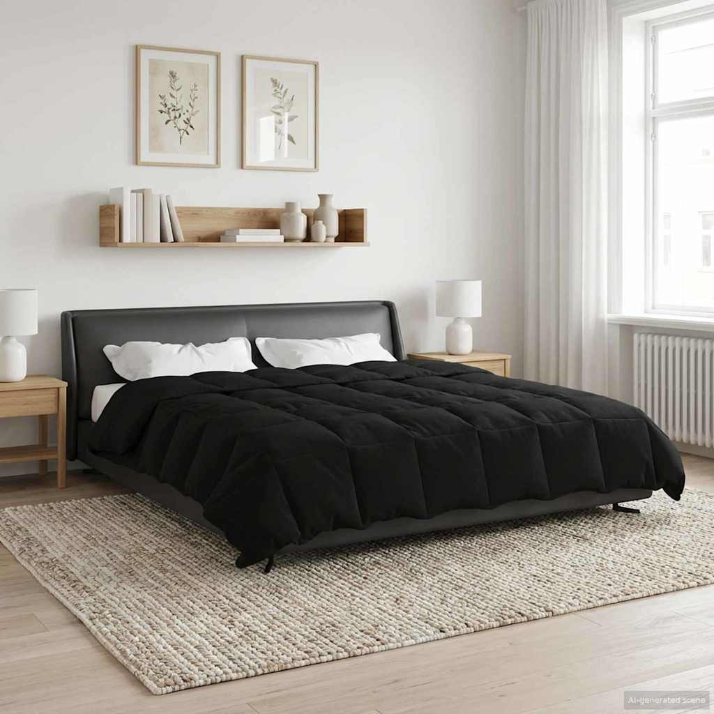 vidaXL Sommerdecke Gepolstert Schwarz 240 x 260 cm Mikrofaser