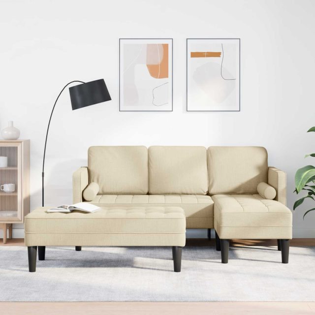 vidaXL Sofa Set mit Kissen 2 pcs Creme Polyester