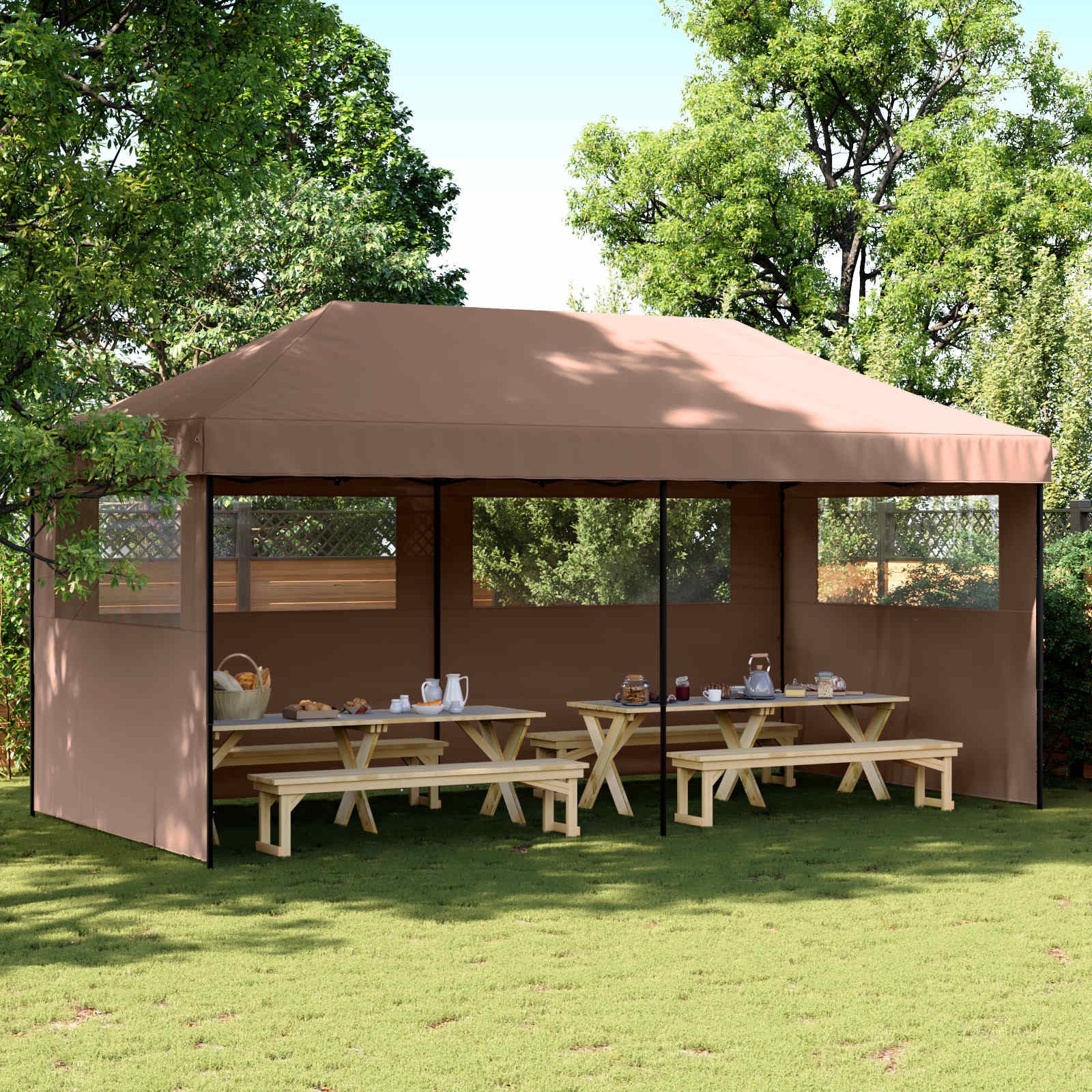 vidaXL Party-Zelt Braun 292 x 580 x 315 cm Oxford-Stoff