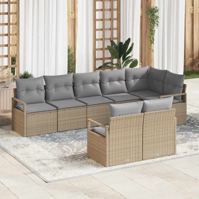 vidaXL Sofa Set mit Kissen 8 pcs Beige Poly Rattan