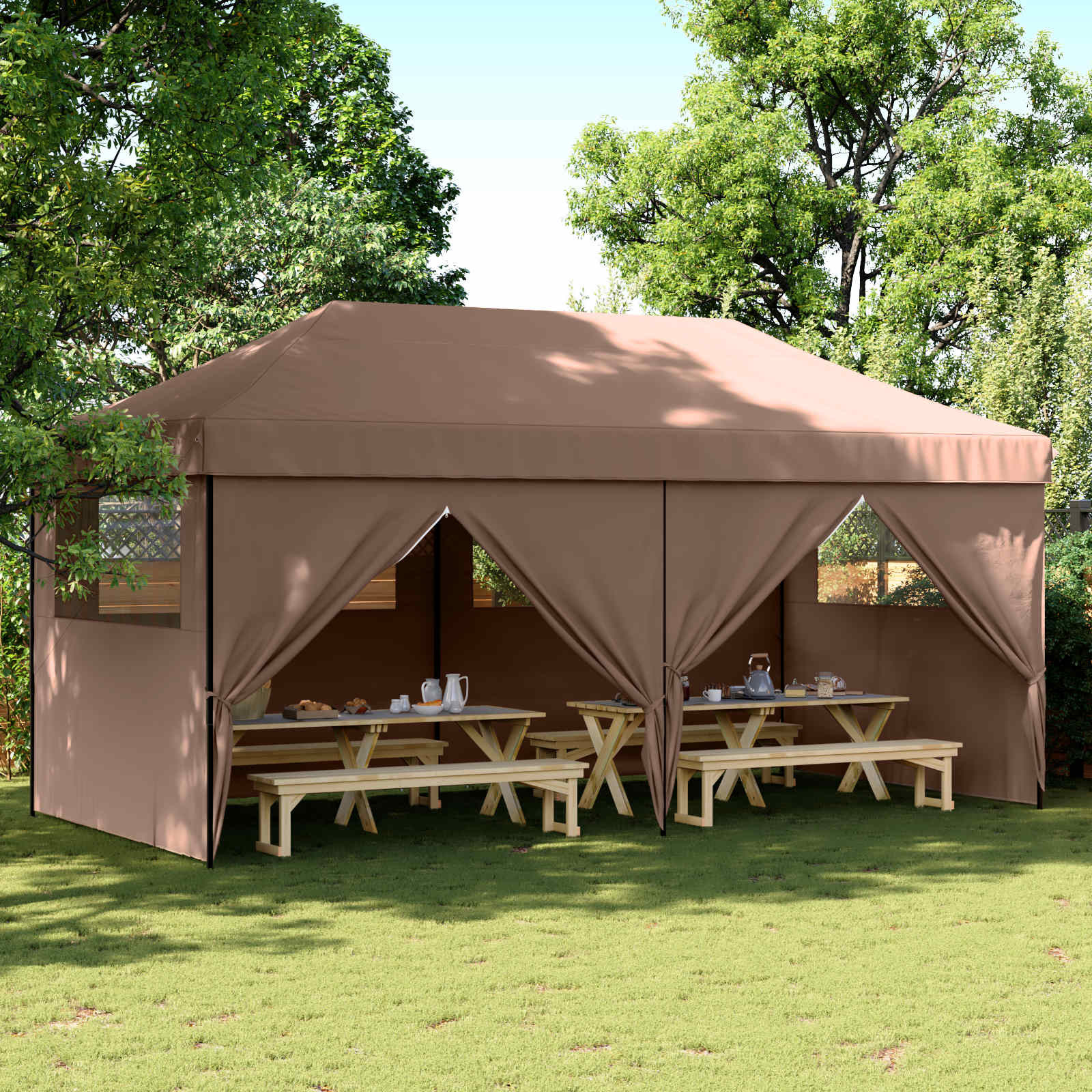 vidaXL Party-Zelt Braun 292 x 580 x 315 cm Oxford-Stoff