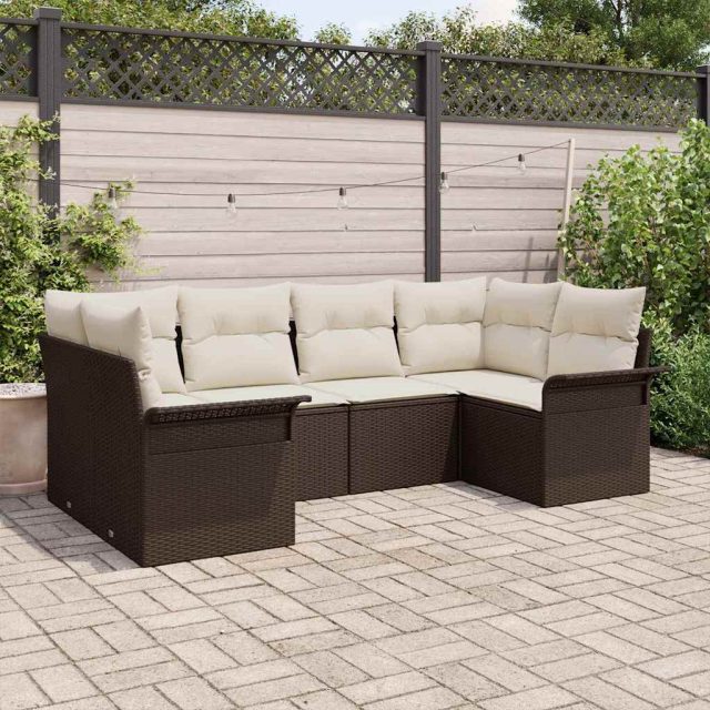vidaXL Gartensofa-set mit Kissen 6 pcs Braun Poly-Rattan