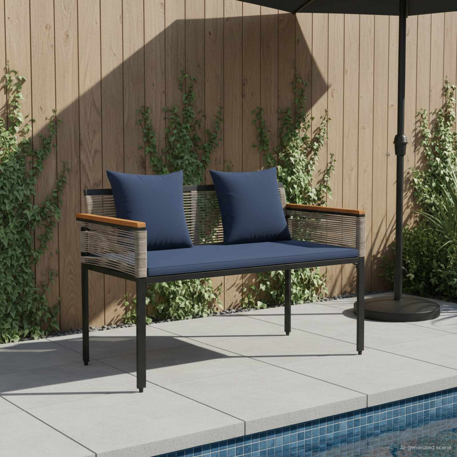 vidaXL Bank Outdoor Grau und Marineblau 117 x 54 x 74,5 cm Poly-Rattan