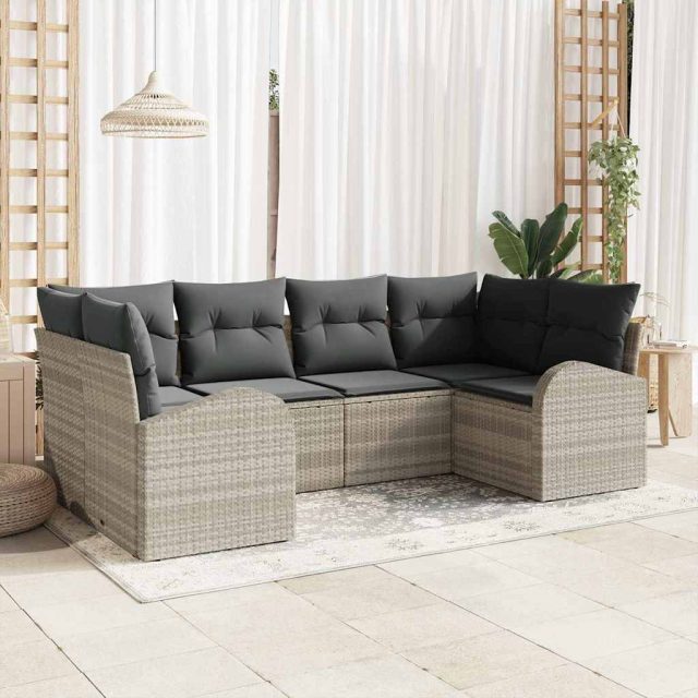 vidaXL Gartensofa-set mit Kissen 6 pcs Hellgrau Poly Rattan