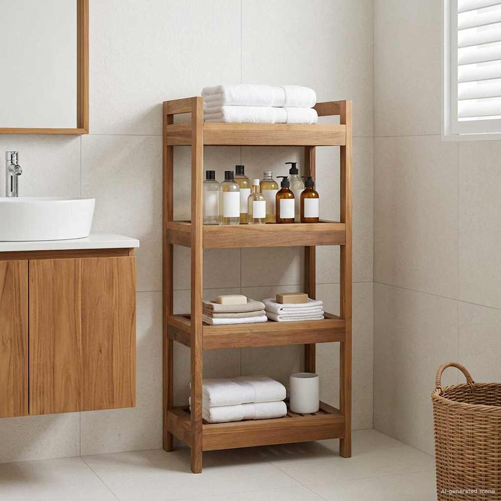 vidaXL Badregal Natur 45 x 30 x 97 cm Massivholz Teak