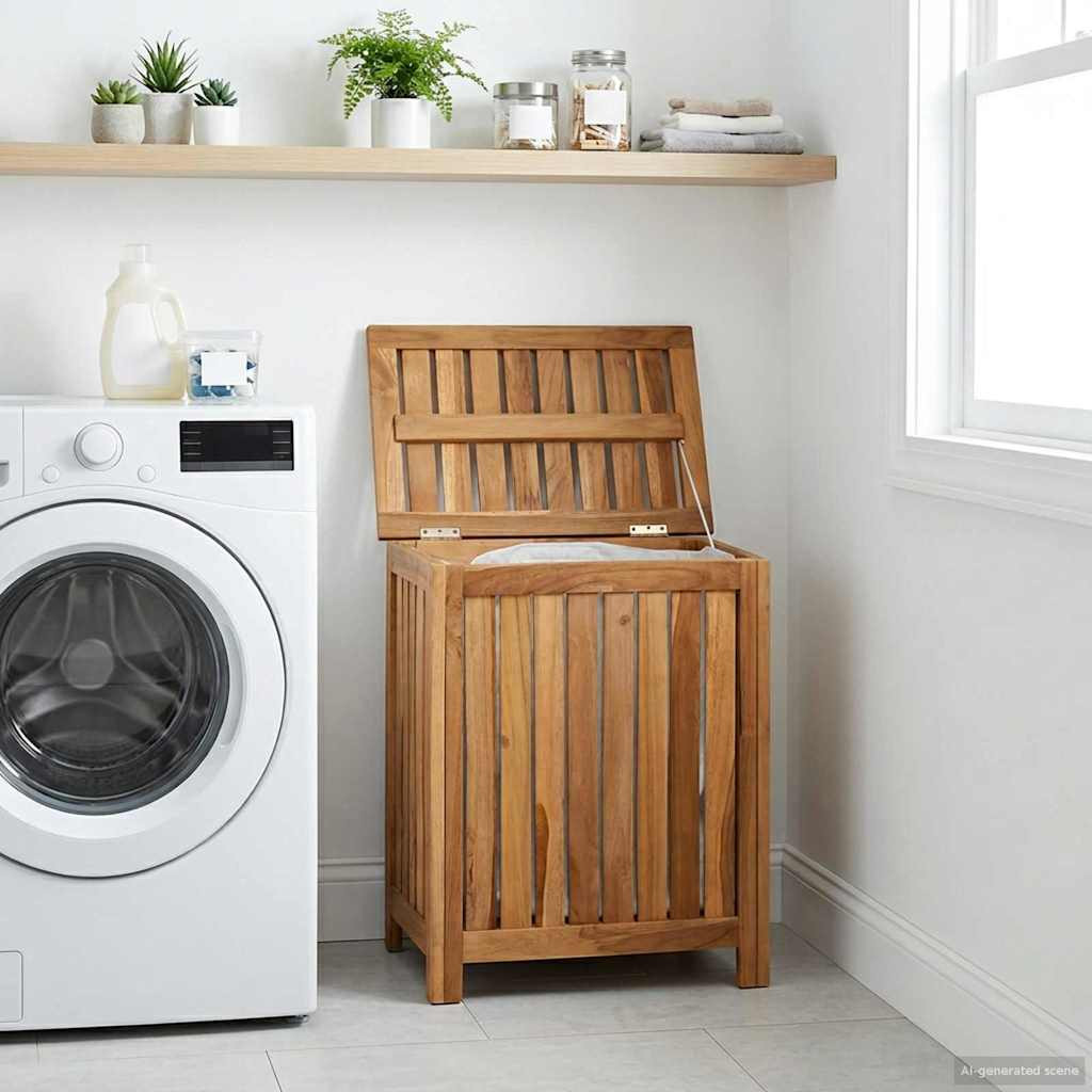 vidaXL Wäschekorb Natur Massivholz Teak