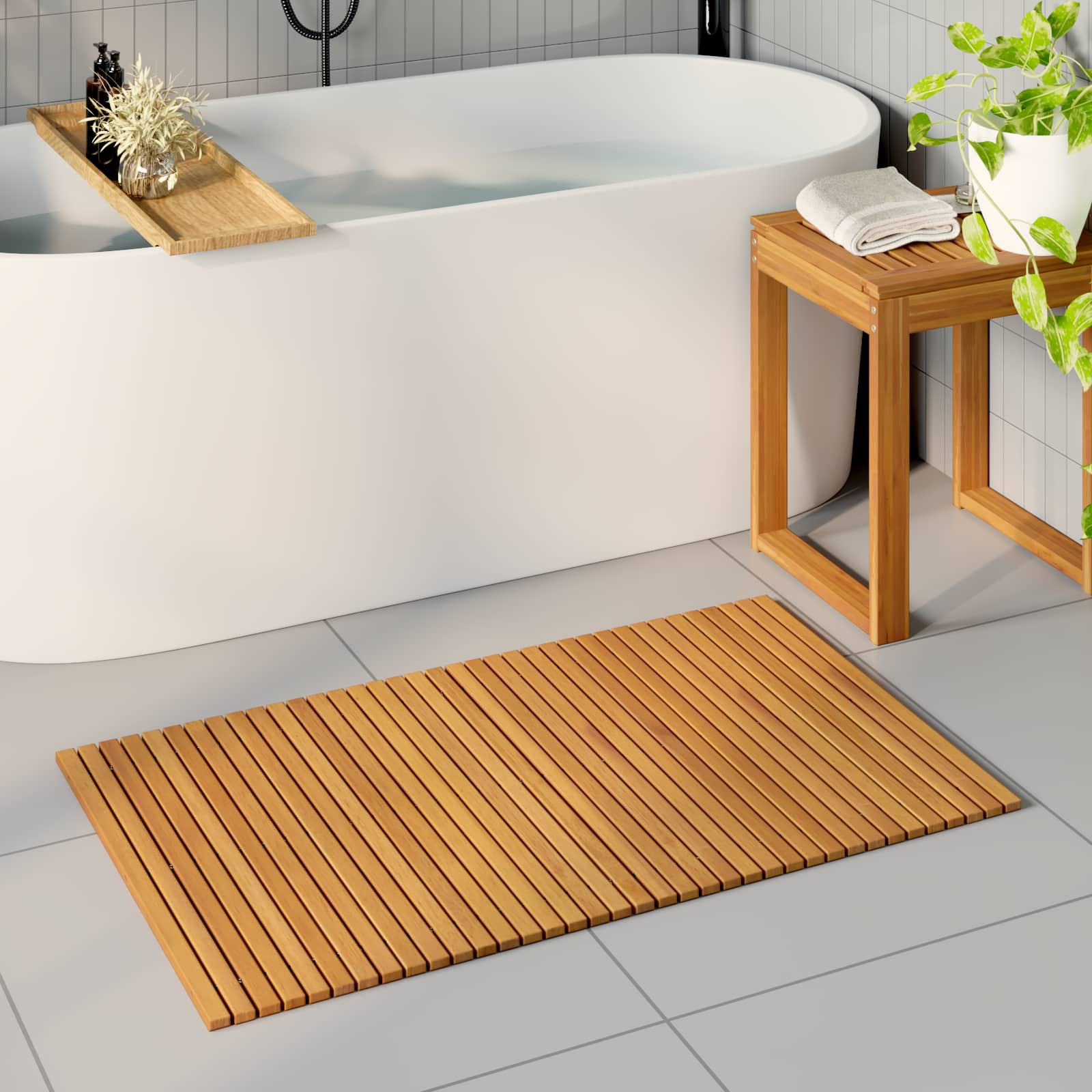 vidaXL Badematte Braun 100 x 60 cm Massivholz Akazie