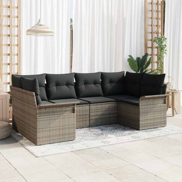 vidaXL Gartensofa-set mit Kissen 6 pcs Grau Poly-Rattan