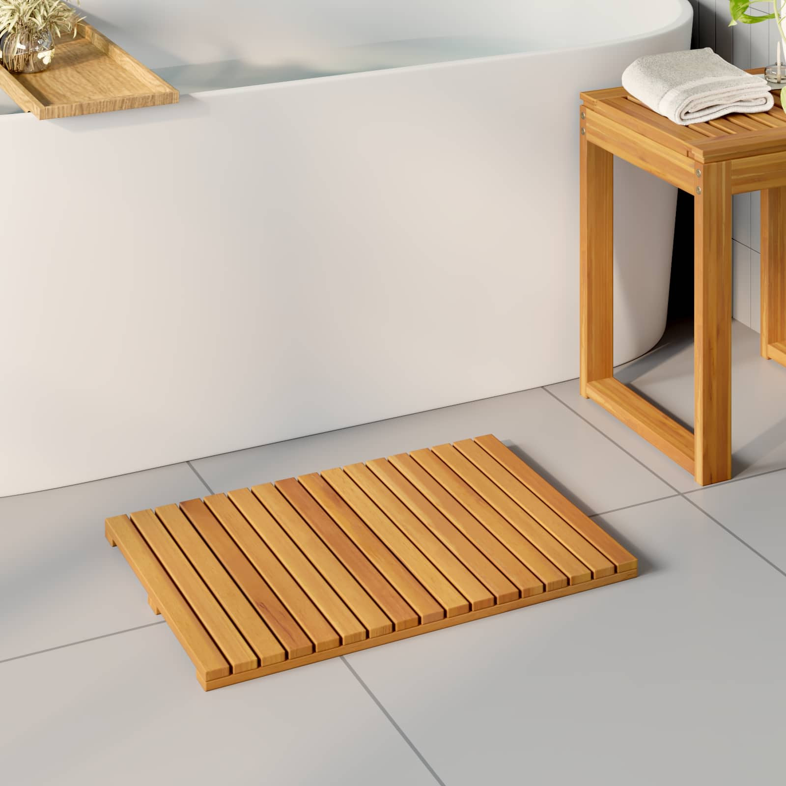 vidaXL Badematte Uni Braun 60 x 40 cm Massives Akazienholz