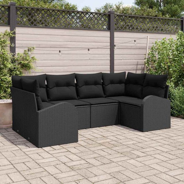 vidaXL Gartensofa-set mit Kissen 6 pcs Schwarz Poly Rattan