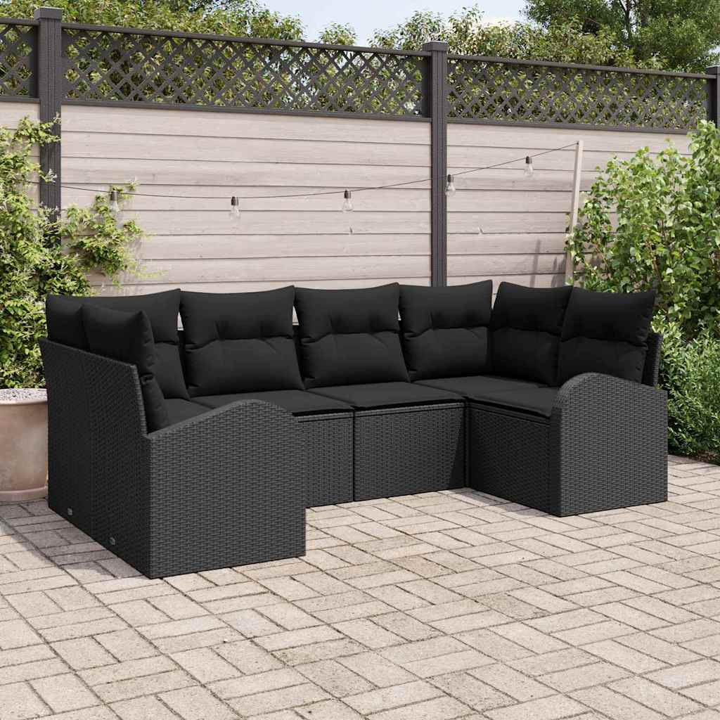 vidaXL Gartensofa-set mit Kissen 6 pcs Schwarz Poly Rattan