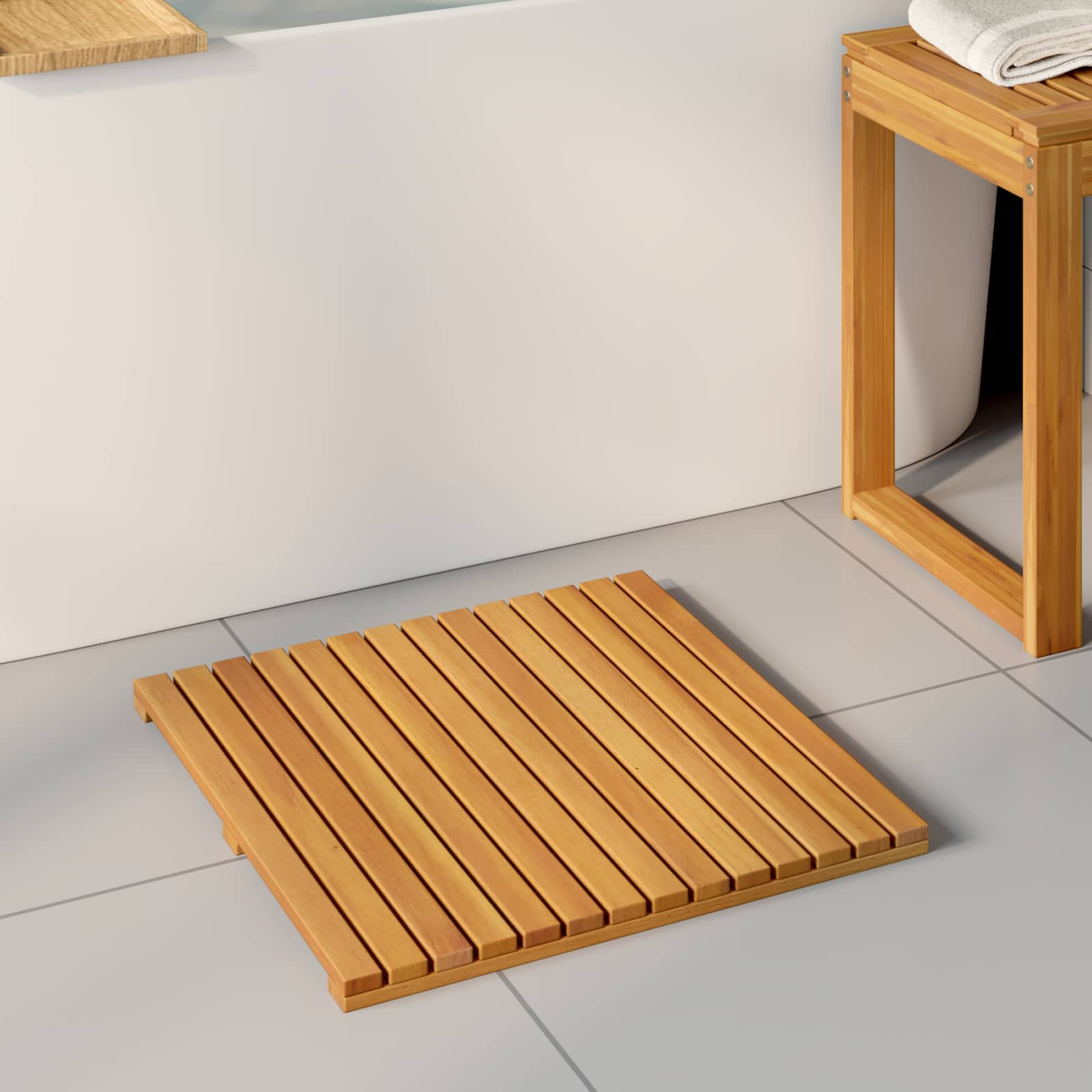 vidaXL Badematte Uni Braun 50 x 50 cm Massives Akazienholz