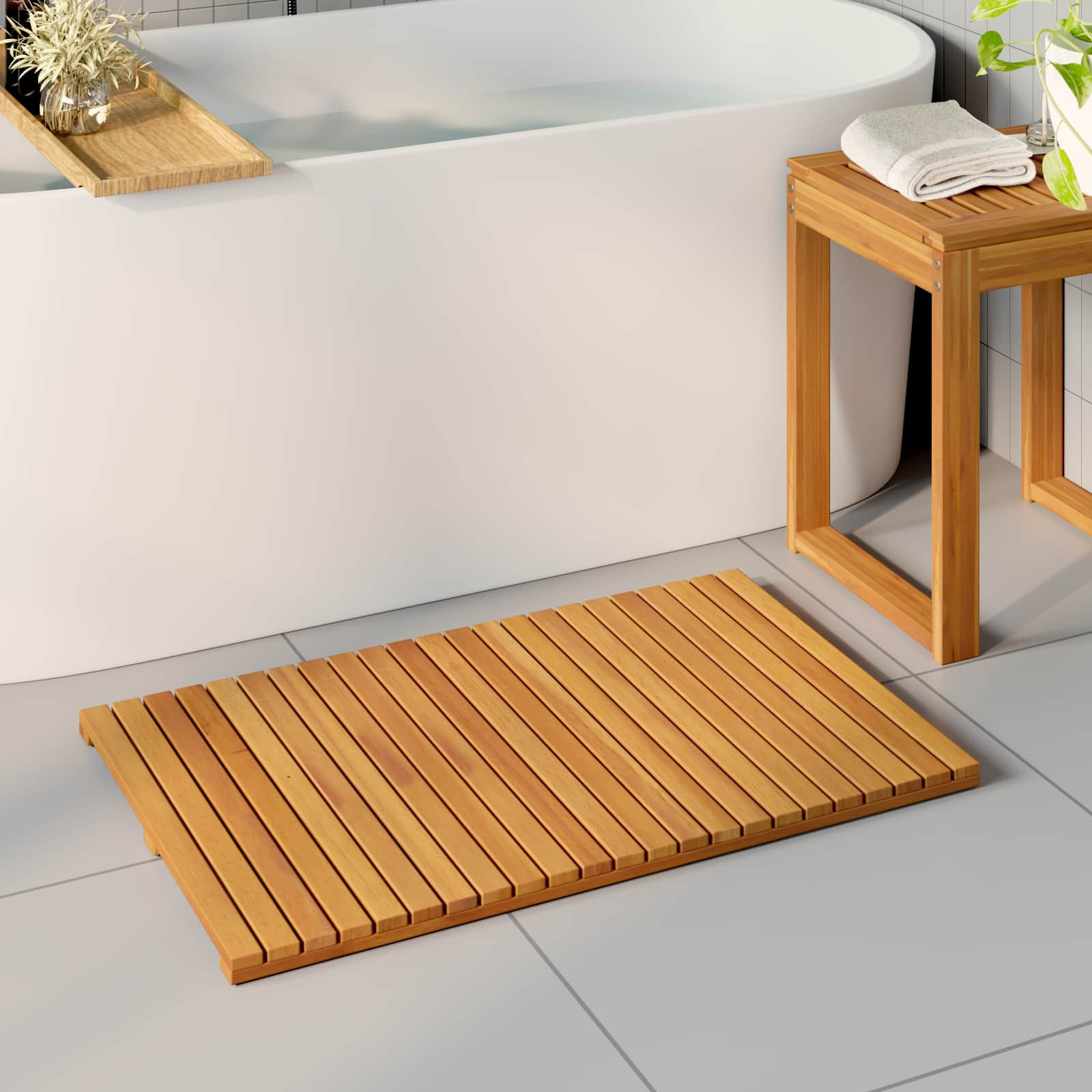 vidaXL Badematte Uni Braun 80 x 50 cm Massives Akazienholz