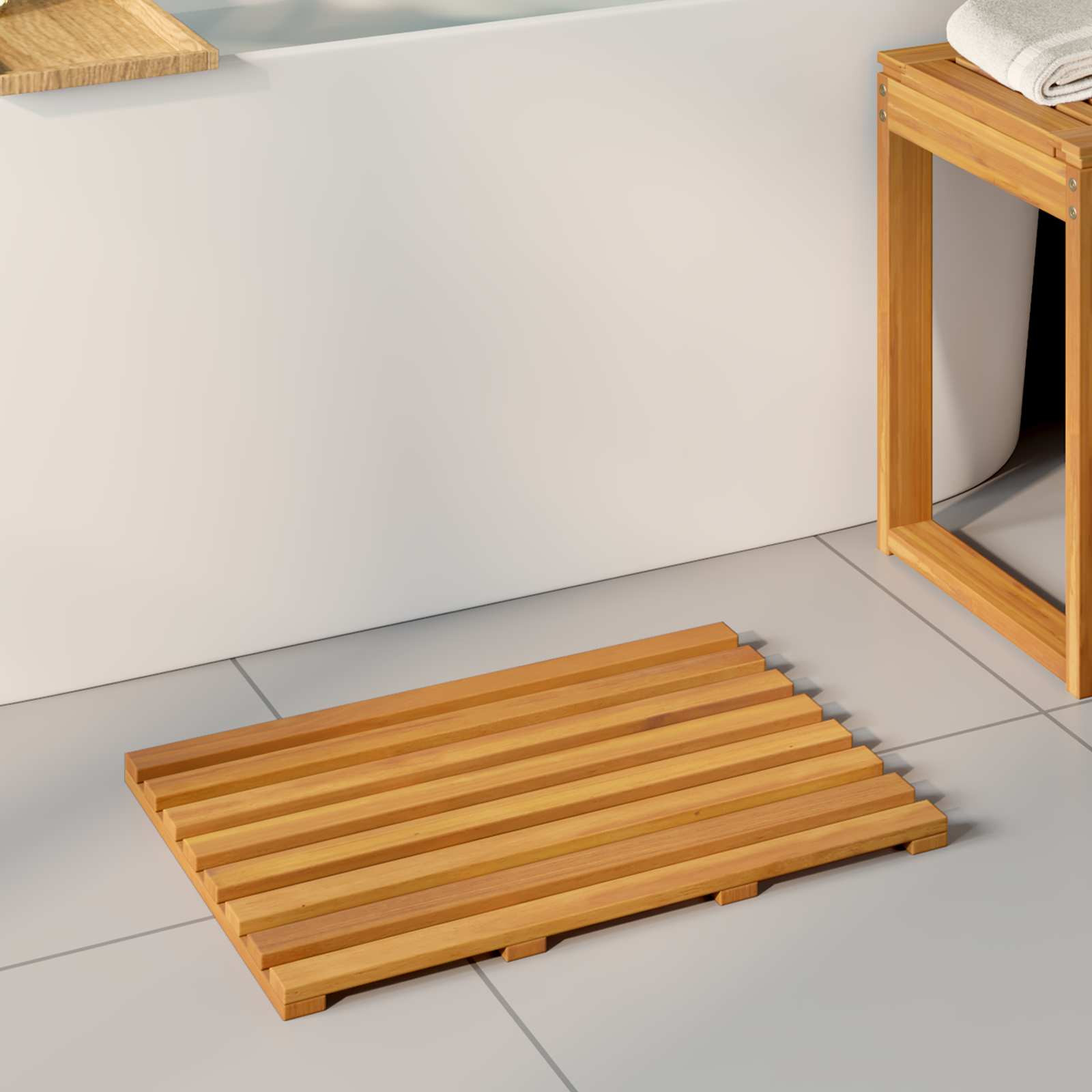 vidaXL Badematte Uni Braun 56 x 37 x 2,5 cm Massives Akazienholz