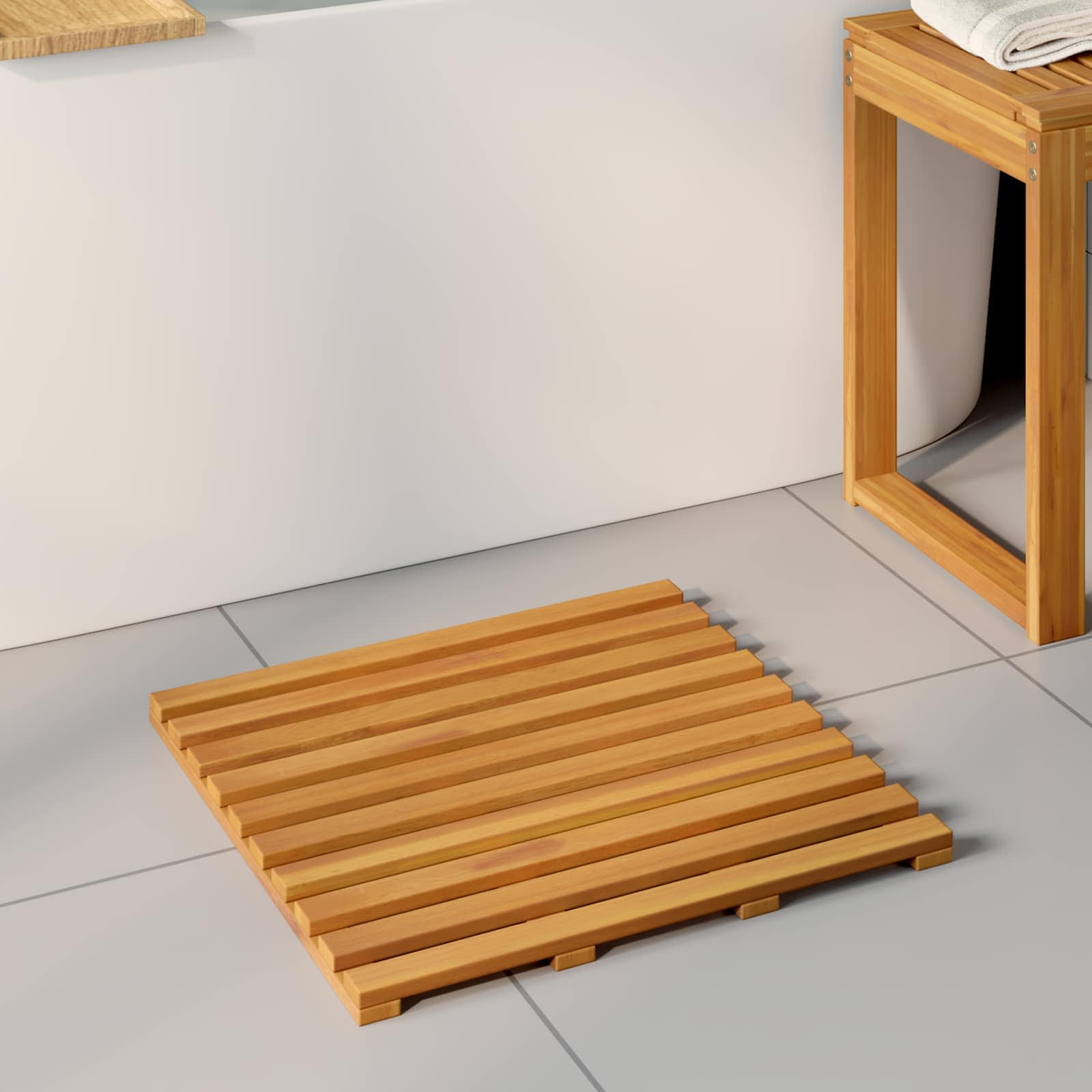 vidaXL Badematte Uni Braun 50 x 48 x 2,5 cm Massives Akazienholz
