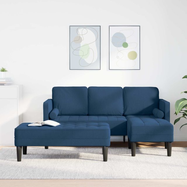 vidaXL Sofa Set mit Kissen 2 pcs Blau Polyester