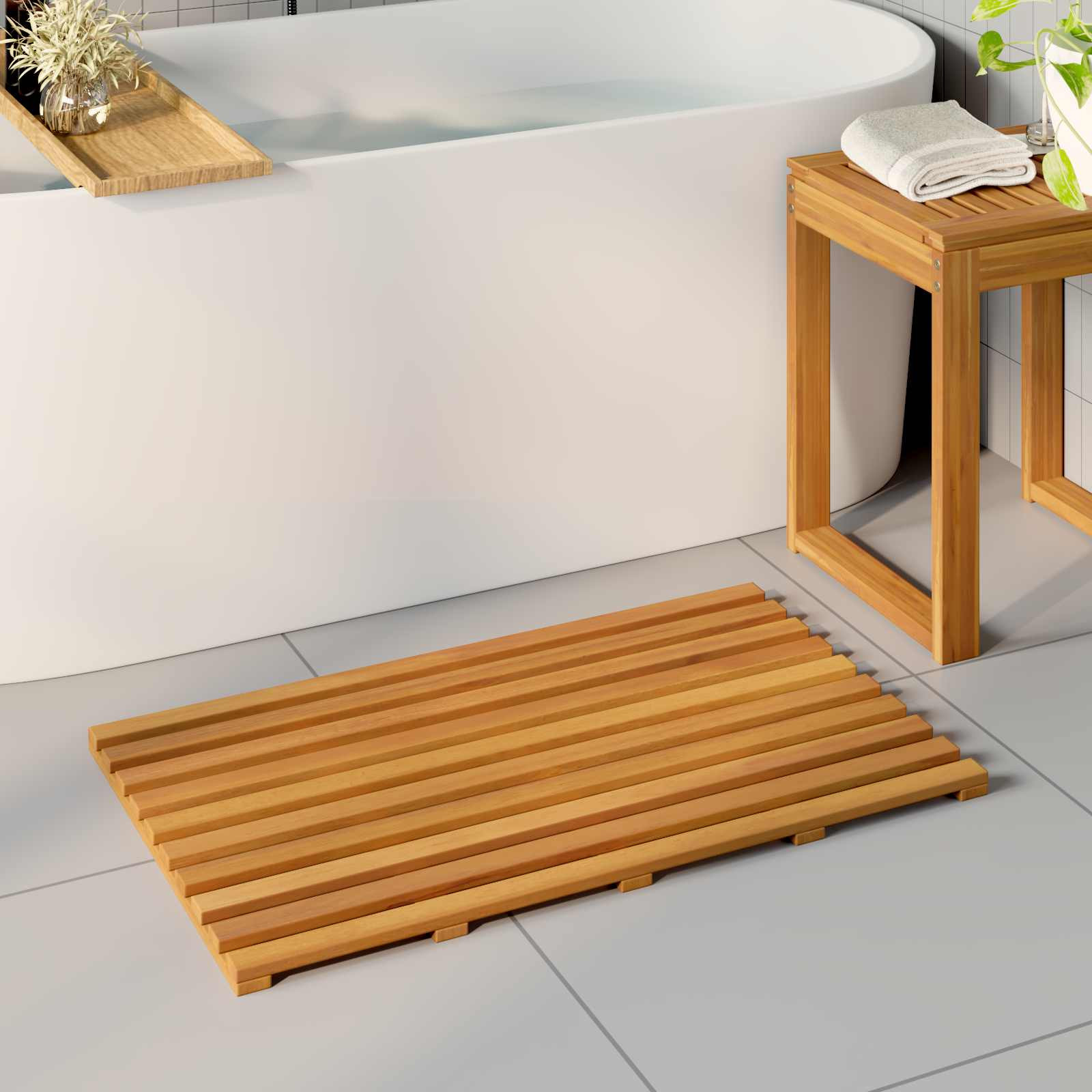 vidaXL Badematte Uni Braun 80 x 48 x 2,5 cm Massives Akazienholz