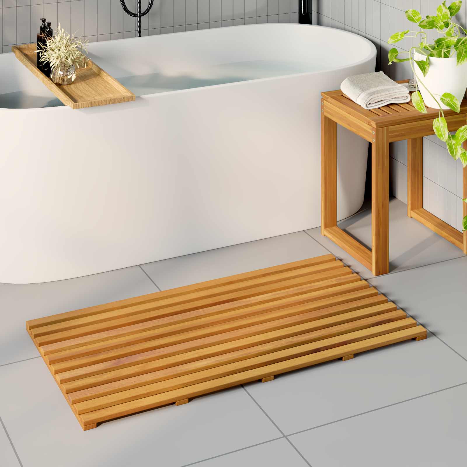 vidaXL Badematte Uni Braun 100 x 53 x 2,5 cm Massives Akazienholz