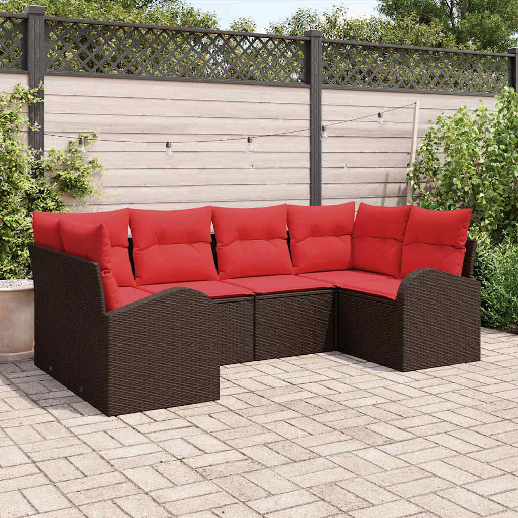 vidaXL Gartensofa-set mit Kissen 6 pcs Braun Poly Rattan