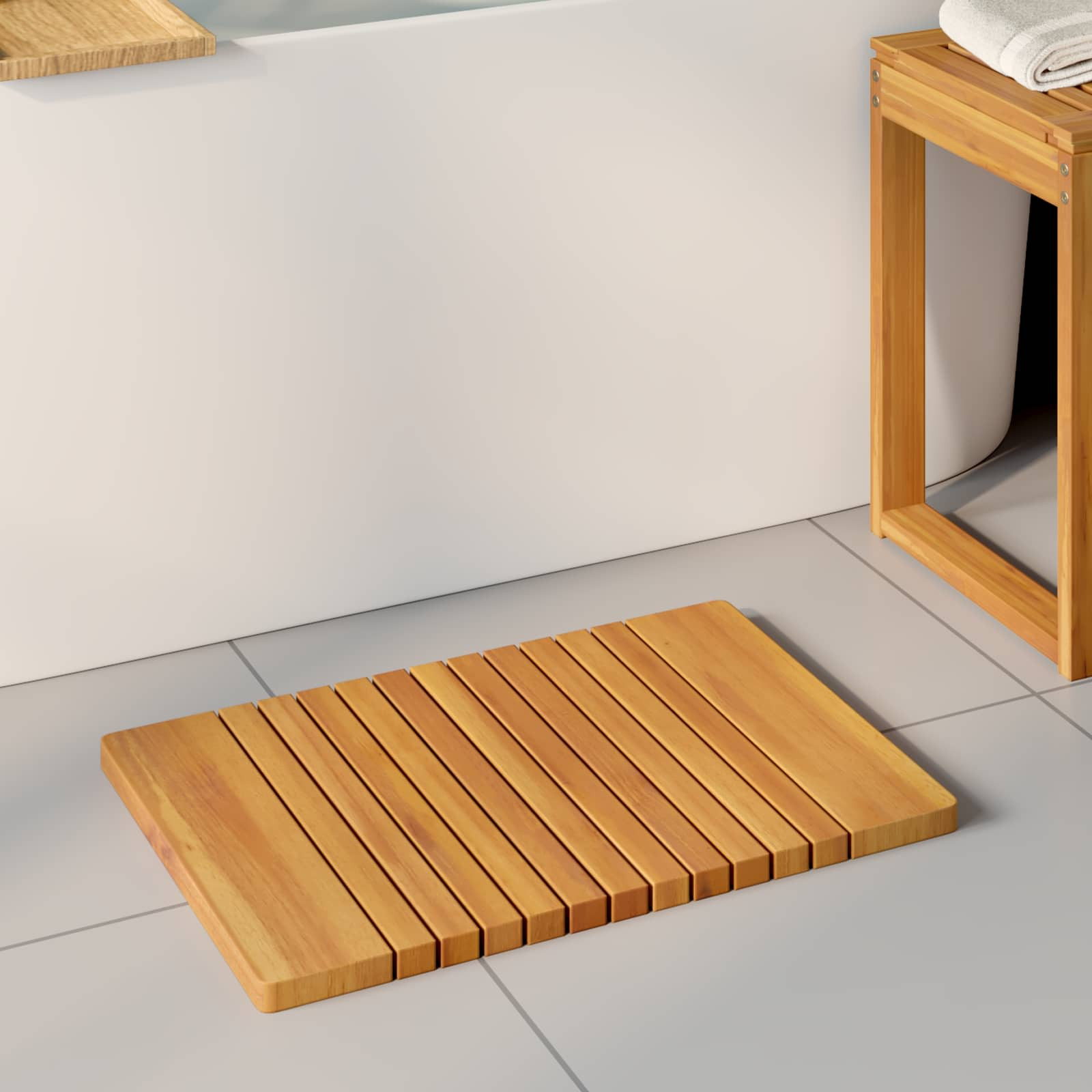 vidaXL Badematte Uni Braun 59 x 40 cm Massives Akazienholz