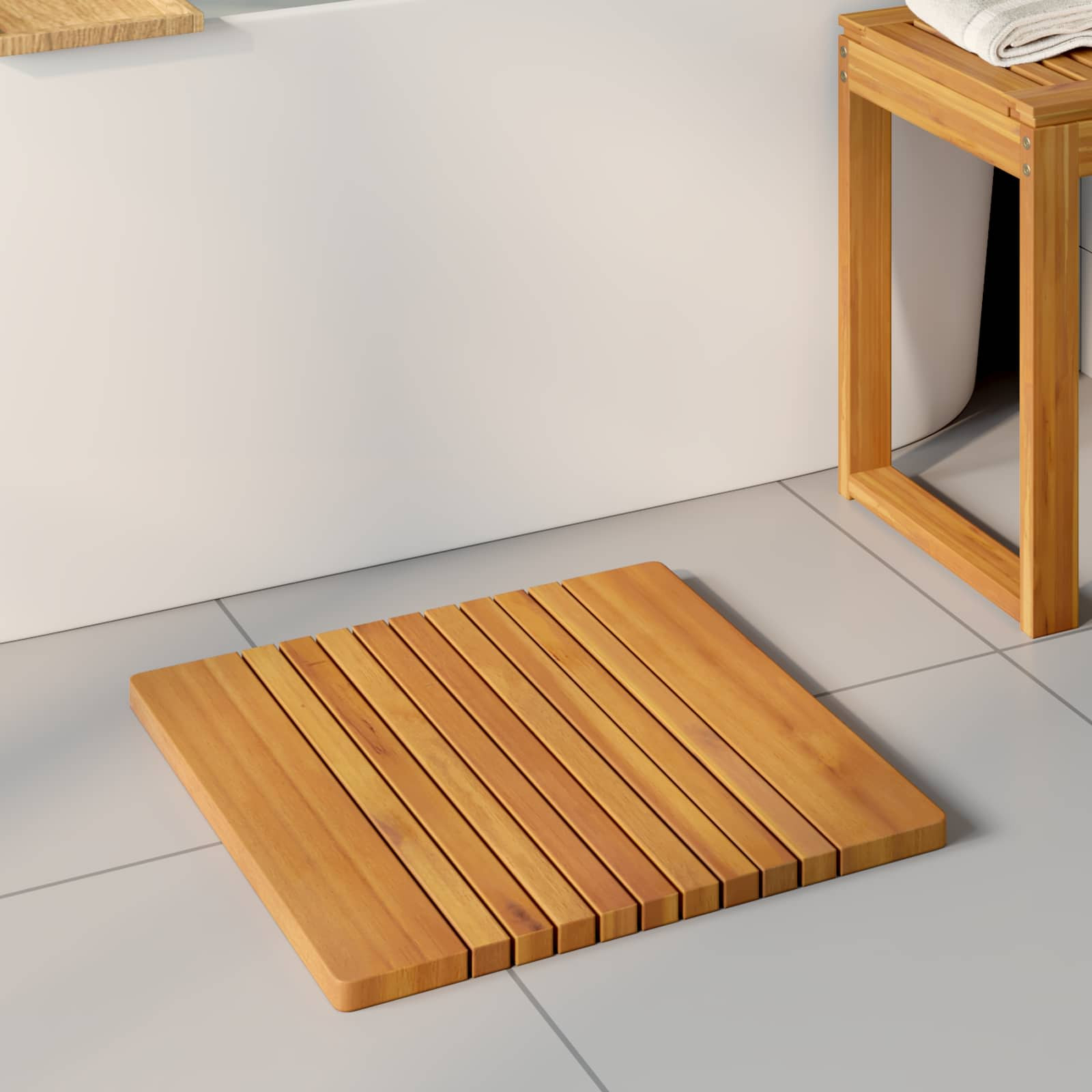 vidaXL Badematte Uni Braun 52 x 50 cm Massives Akazienholz