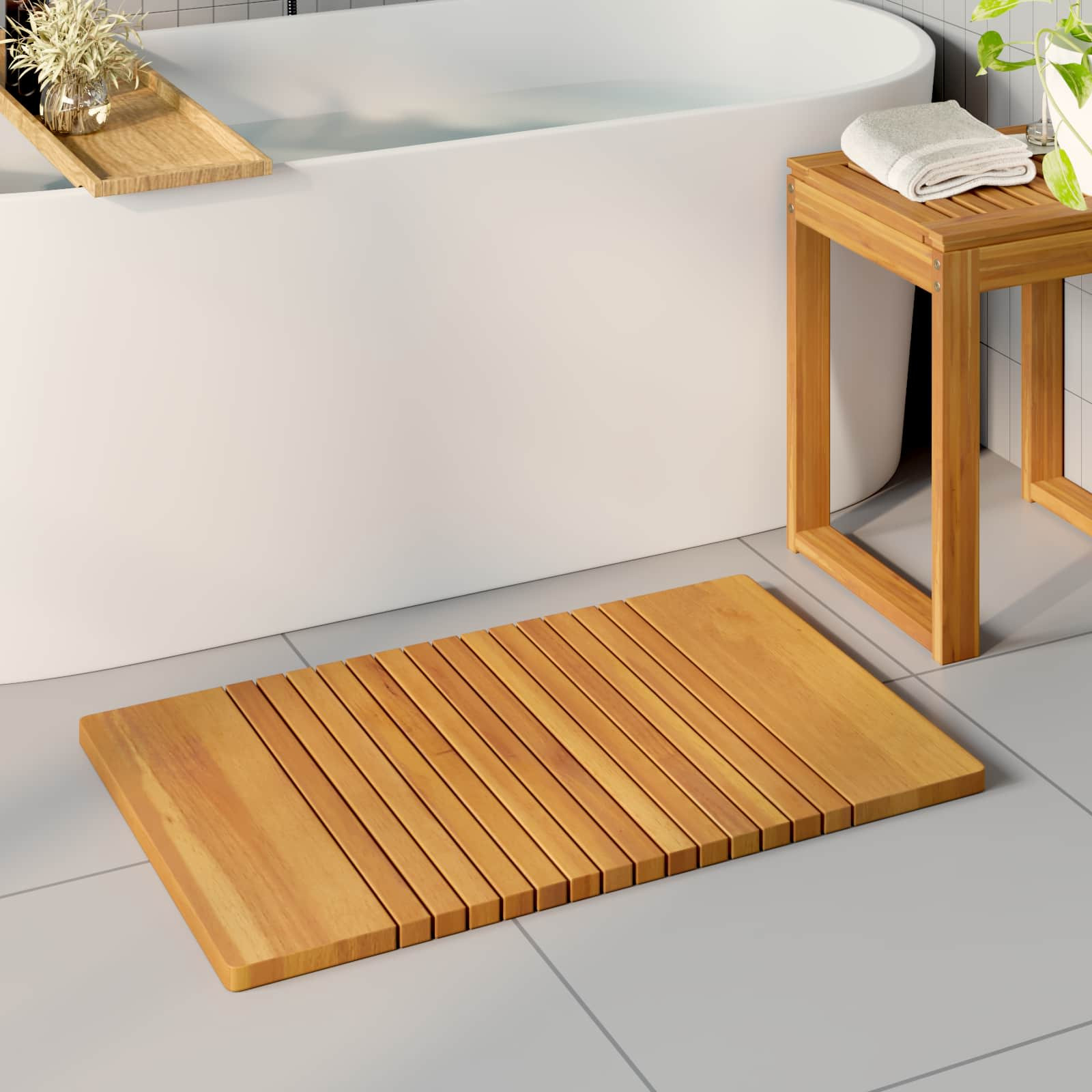 vidaXL Badematte Uni Braun 81 x 50 cm Massives Akazienholz