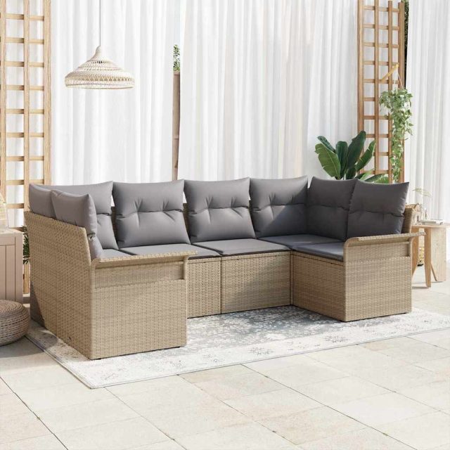 vidaXL Gartensofa-set mit Kissen 6 pcs Beige Poly-Rattan