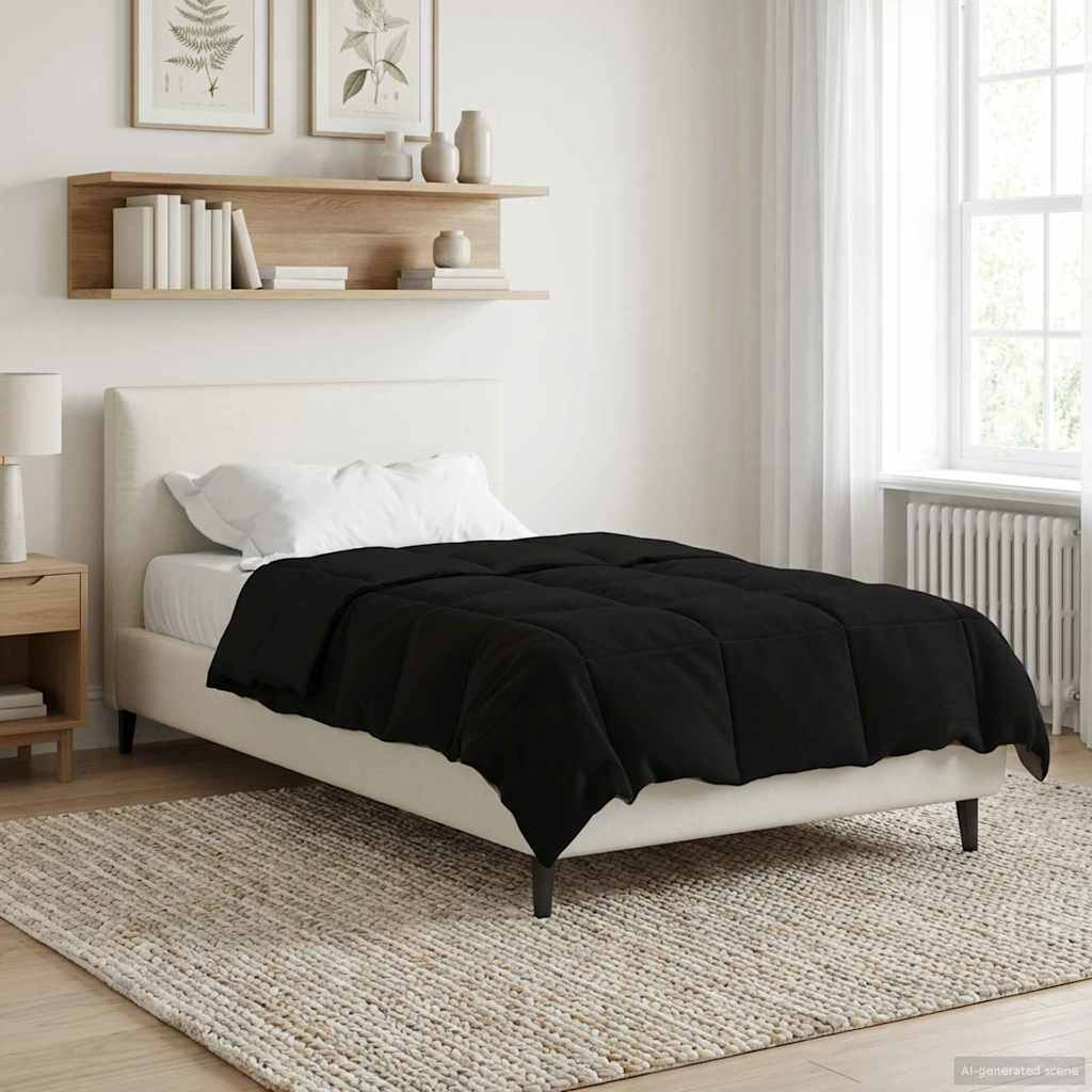 vidaXL Ganzjahresbettdecke Gepolstert Schwarz 155 x 200 cm Mikrofaser