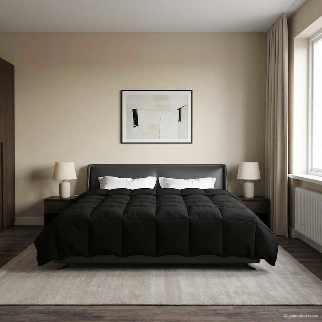 vidaXL Ganzjahresbettdecke Gepolstert Schwarz 200 x 200 cm Mikrofaser