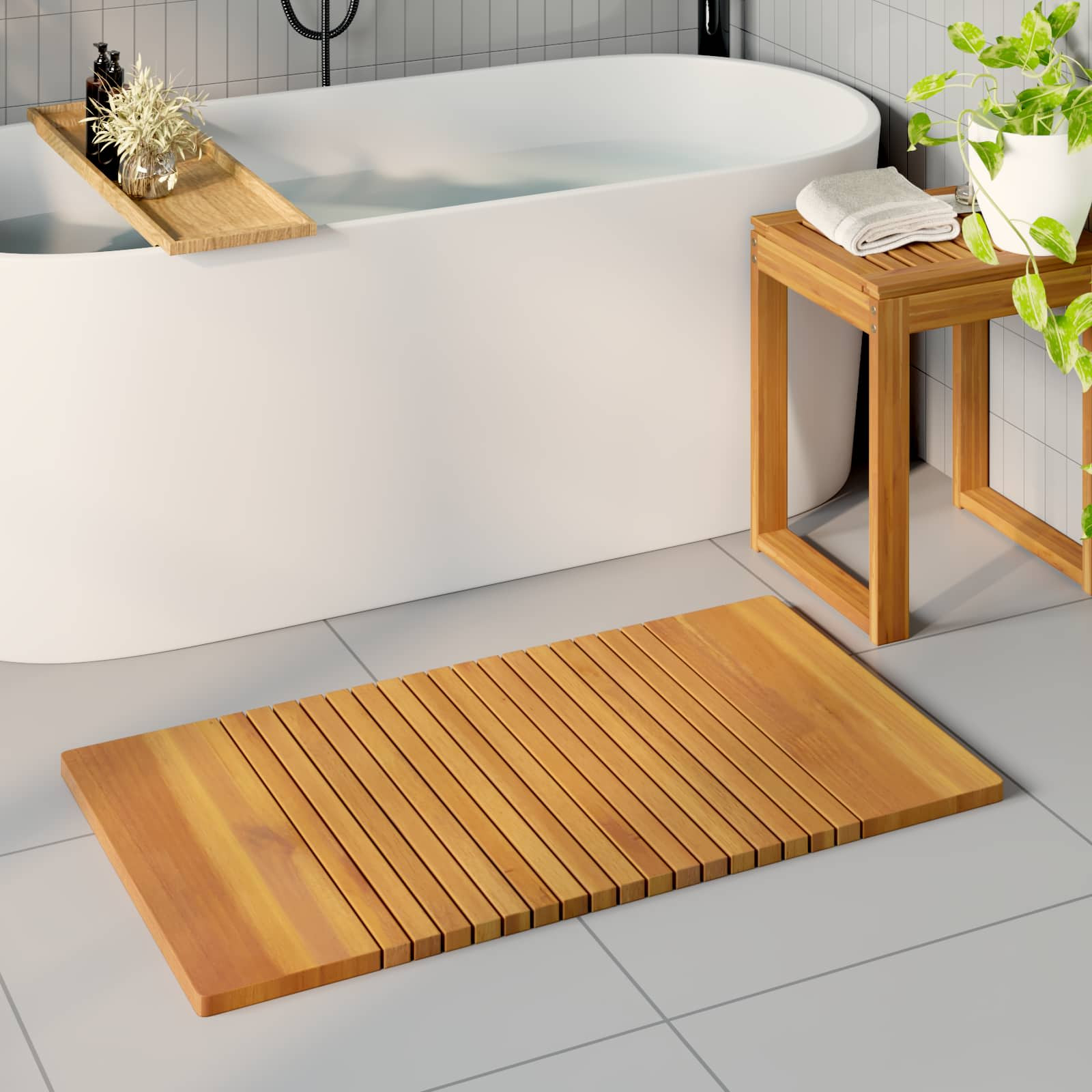vidaXL Badematte Uni Braun 100 x 55 cm Massives Akazienholz