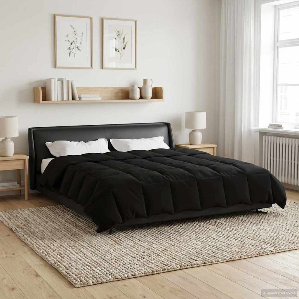 vidaXL Ganzjahresbettdecke Gepolstert Schwarz 200 x 240 cm Mikrofaser