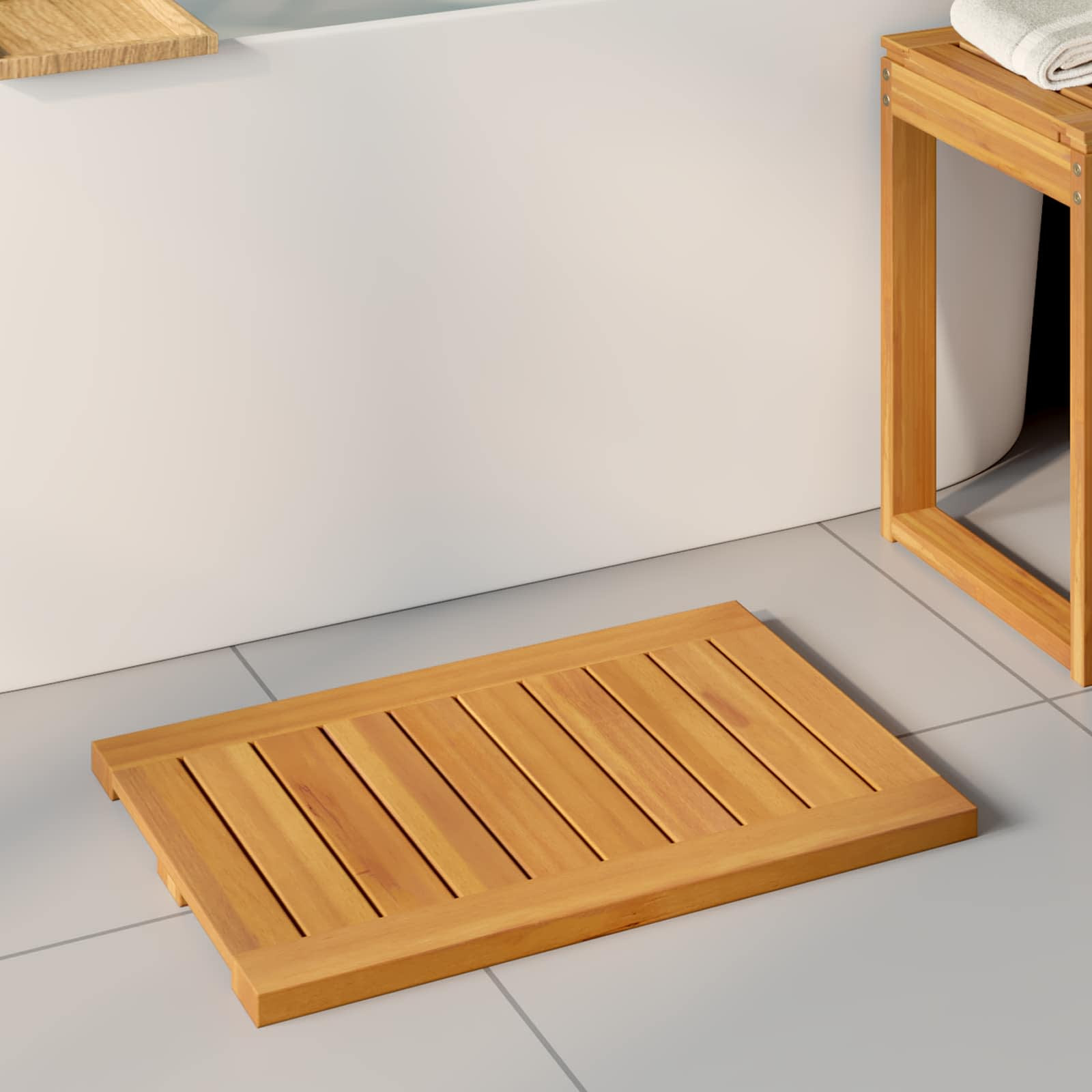 vidaXL Badematte Uni Braun 60 x 40 cm Massives Akazienholz