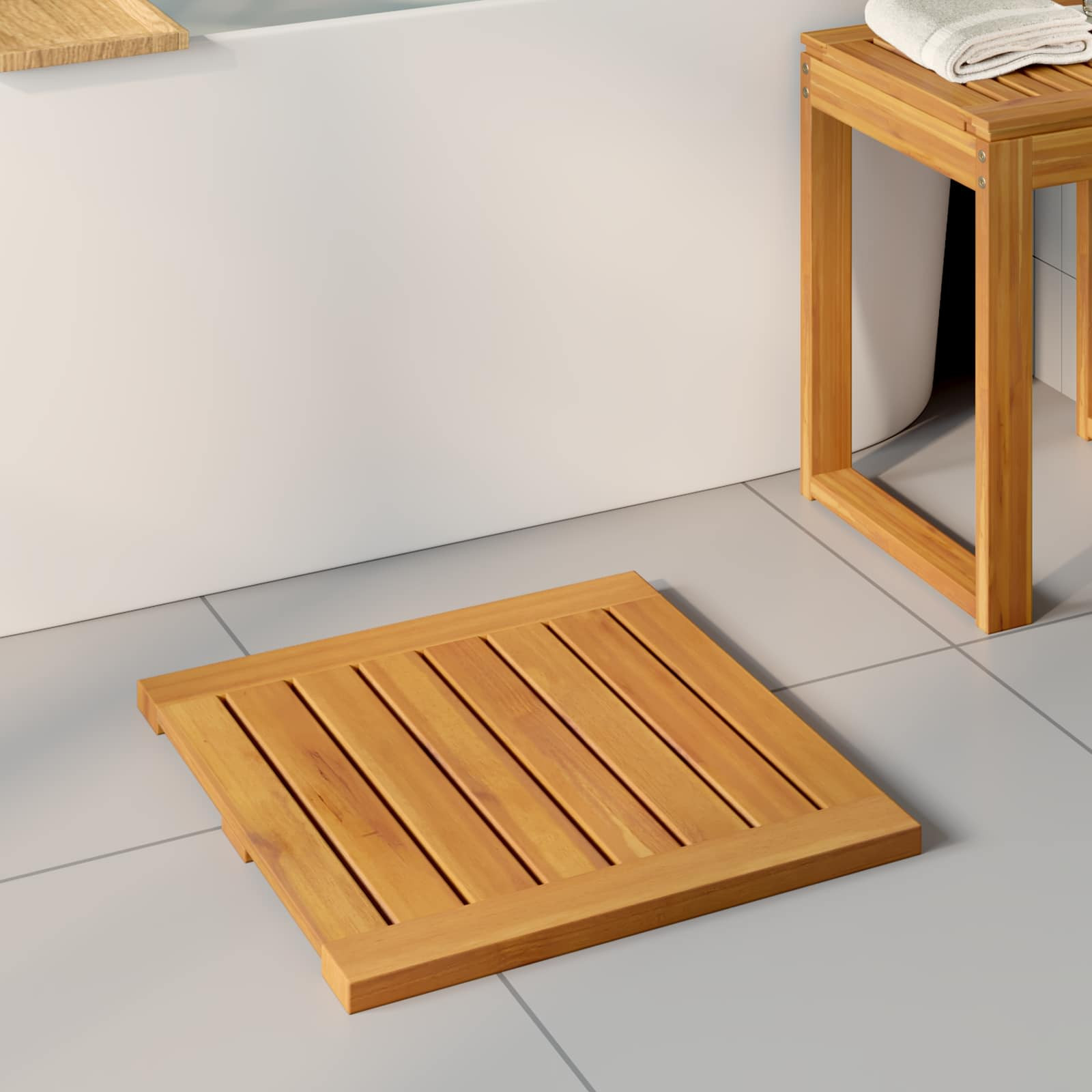 vidaXL Badematte Uni Braun 50 x 50 cm Massives Akazienholz