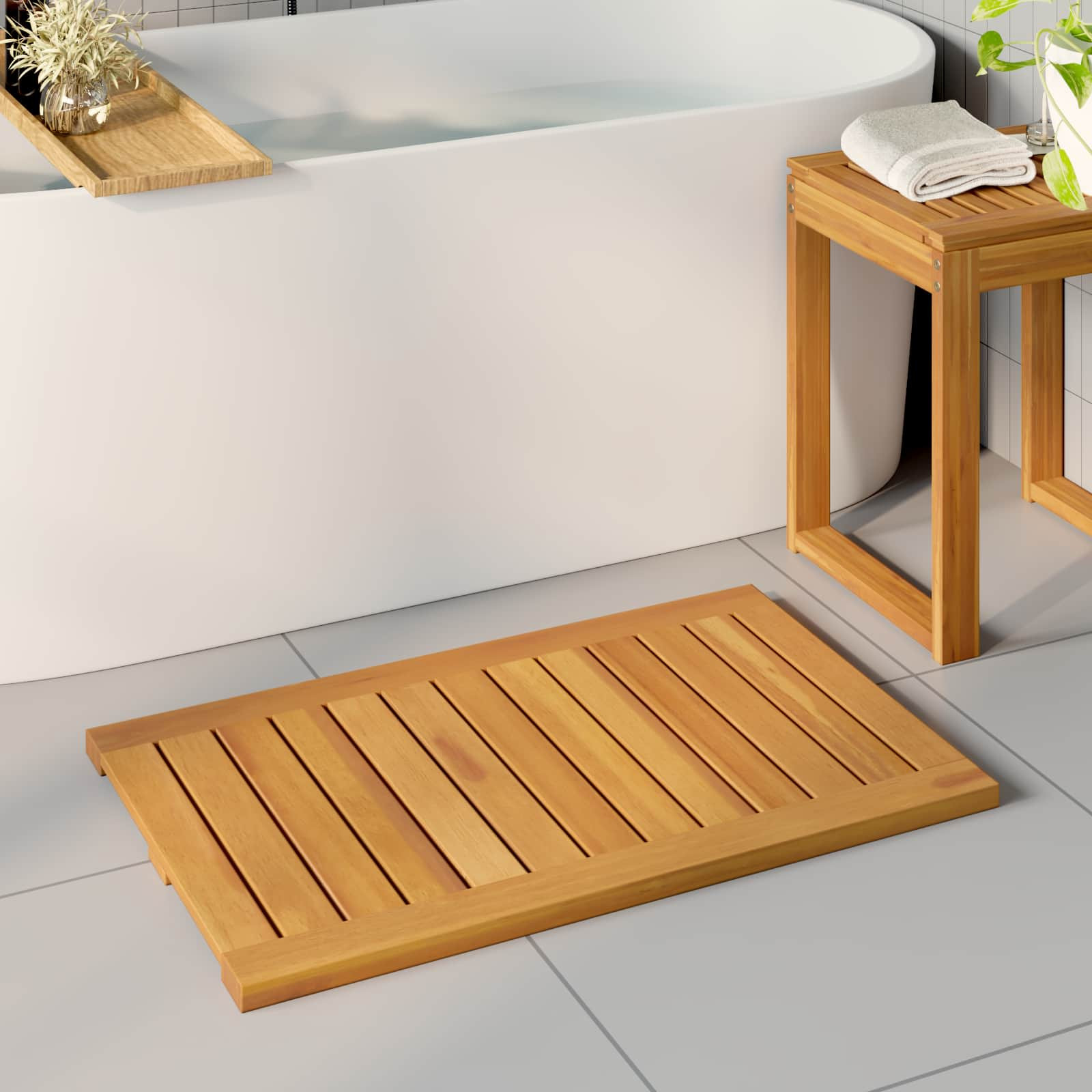 vidaXL Badematte Uni Braun 80 x 50 cm Massives Akazienholz