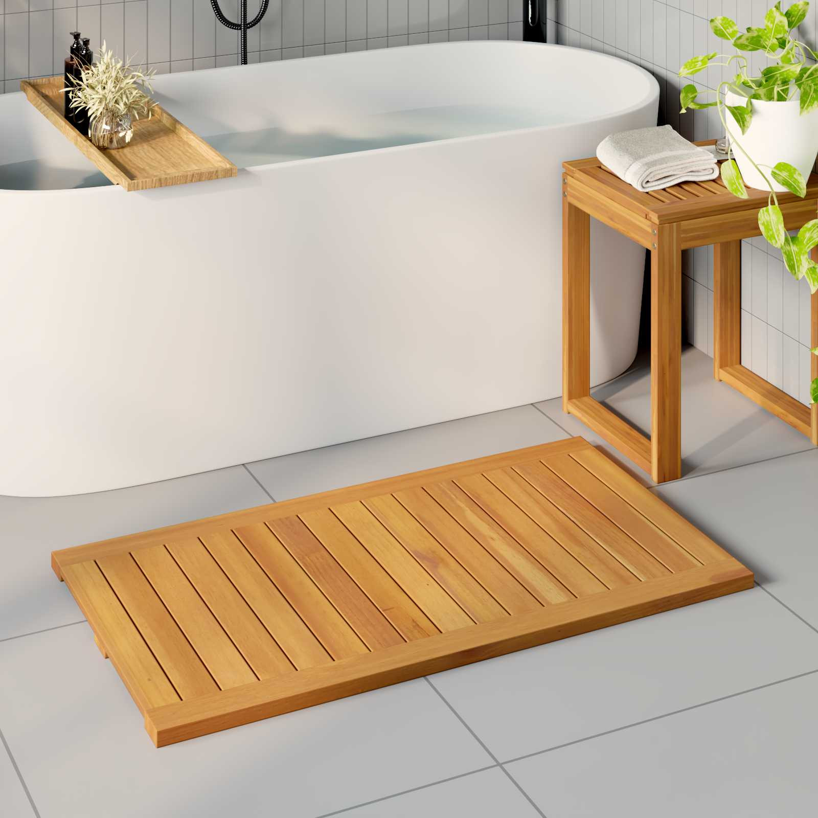 vidaXL Badematte Uni Braun 100 x 55 cm Massives Akazienholz