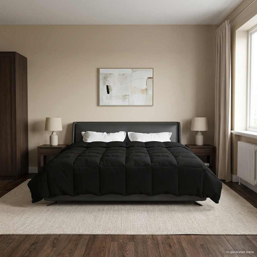 vidaXL Ganzjahresbettdecke Gepolstert Schwarz 240 x 260 cm Mikrofaser