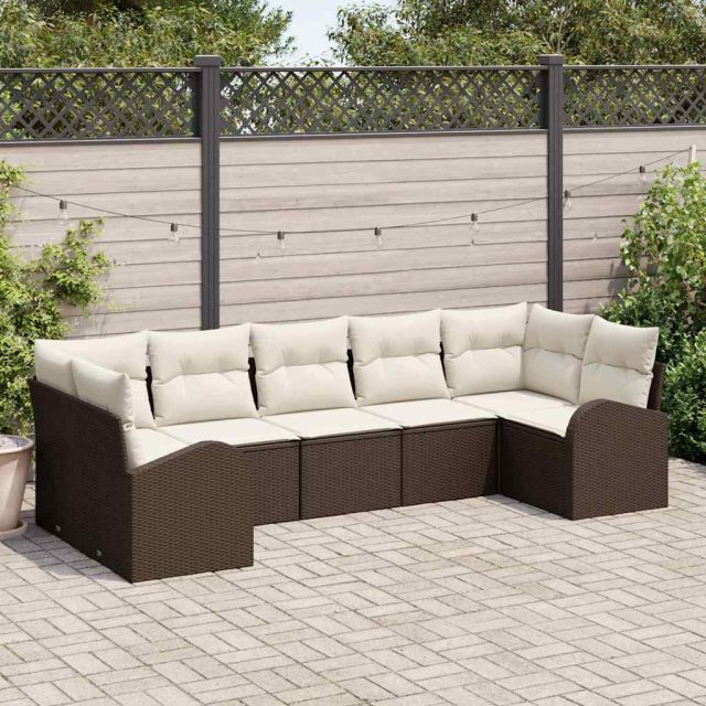 vidaXL Gartensofa-set mit Kissen 7 pcs Braun Poly Rattan
