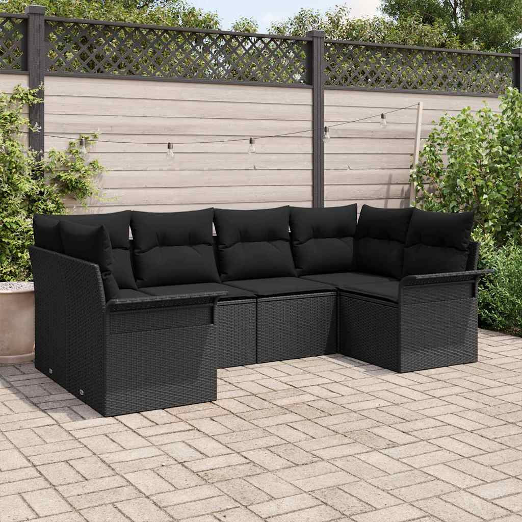 vidaXL Gartensofa-set mit Kissen 6 pcs Schwarz Poly-Rattan