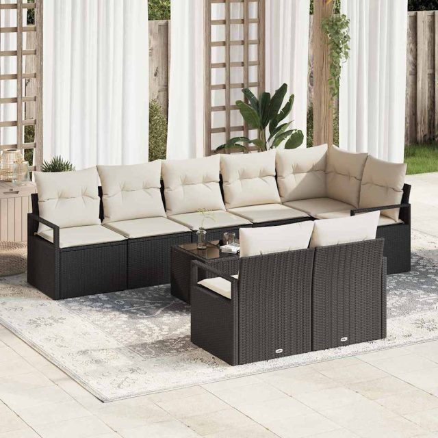 vidaXL Sofa Set mit Kissen 9 pcs Schwarz Poly Rattan