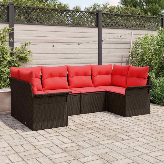 vidaXL Gartensofa-set mit Kissen 6 pcs Braun Poly-Rattan