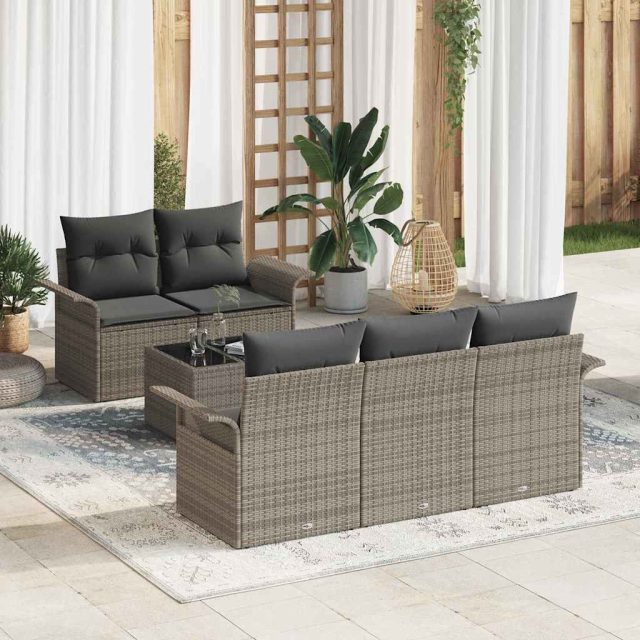vidaXL Sofa Set mit Kissen 6 pcs Grau Poly-Rattan