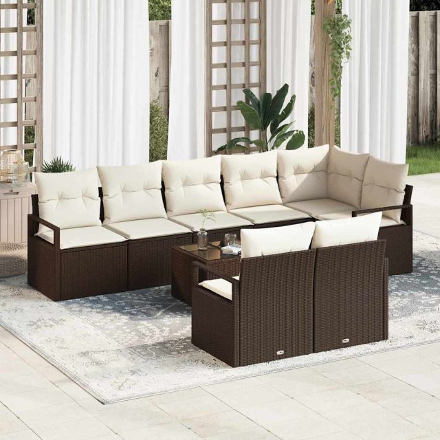 vidaXL Sofa Set 9 pcs Braun Poly-Rattan