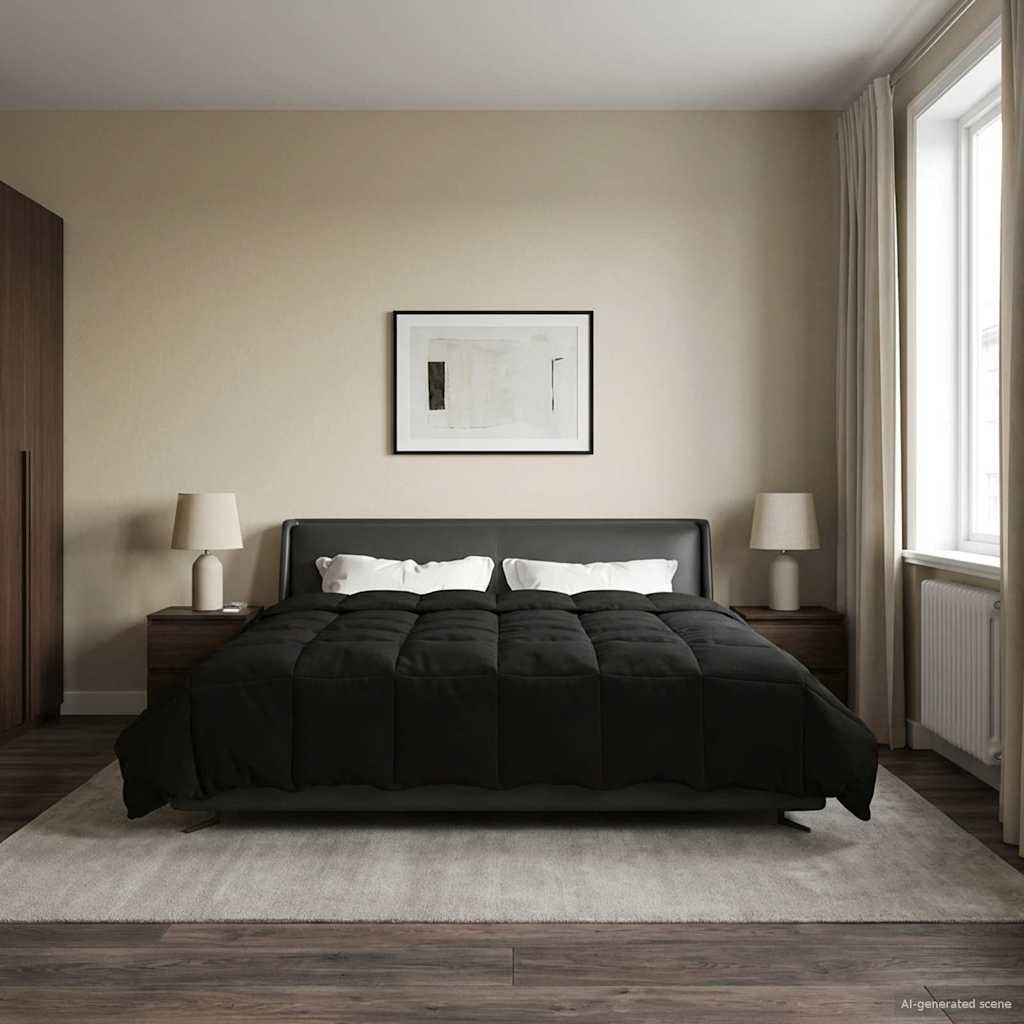 vidaXL Winterbettdecke Gepolstert Schwarz 200 x 200 cm Mikrofaser