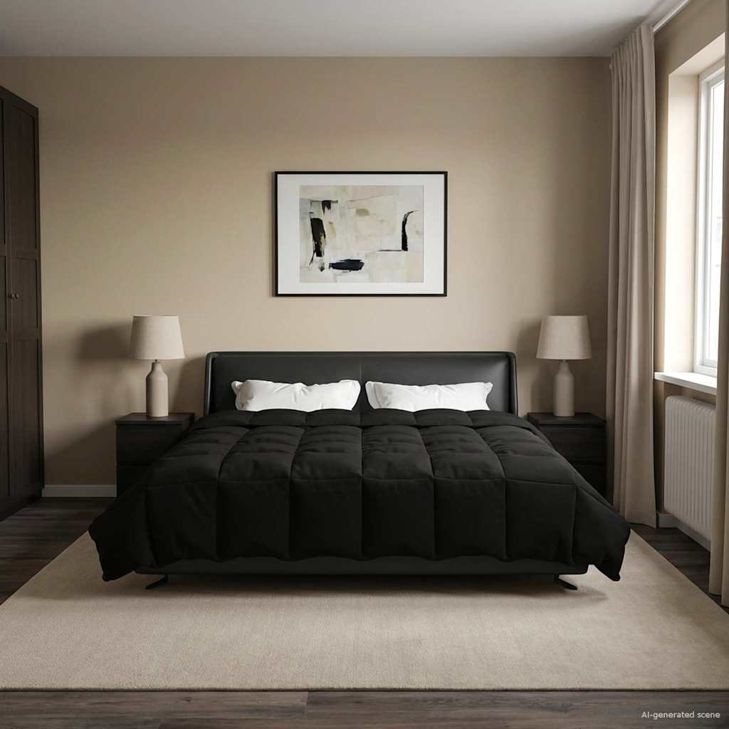 vidaXL Winterbettdecke Gepolstert Schwarz 200 x 240 cm Mikrofaser