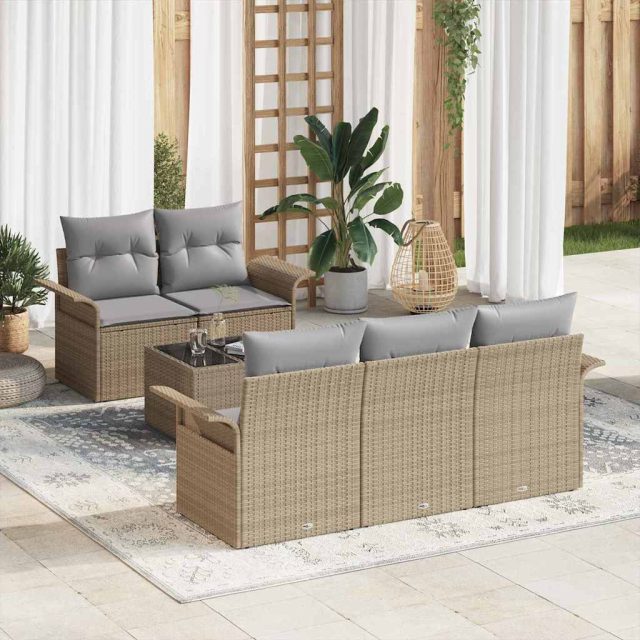 vidaXL Sofa Set mit Kissen 6 pcs Beige Poly-Rattan