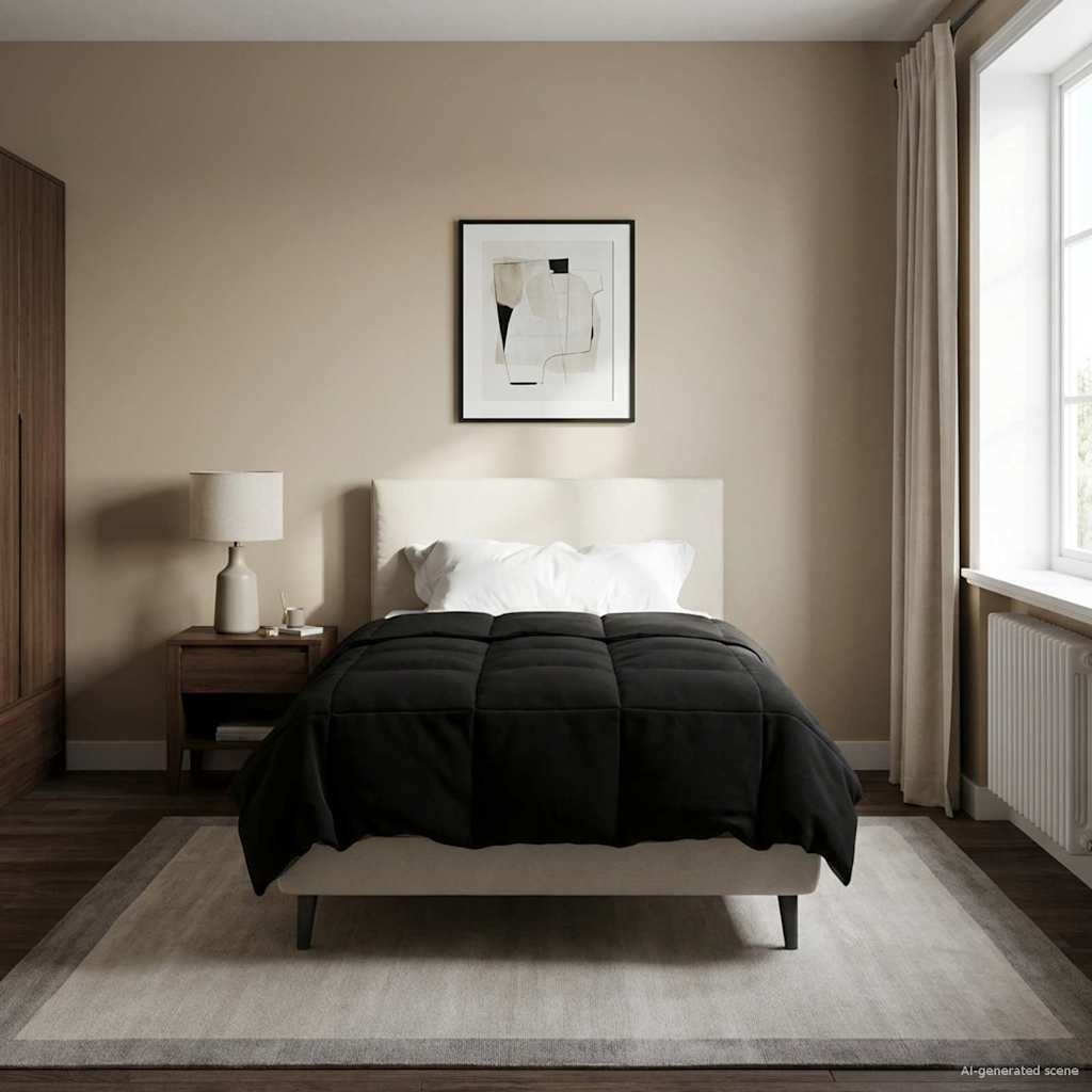 vidaXL Winterbettdecke Gepolstert Schwarz 155 x 220 cm Mikrofaser